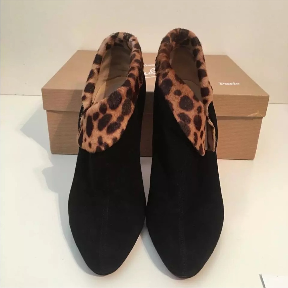 Christian Louboutin Black Ankle Boots with Leopard Print